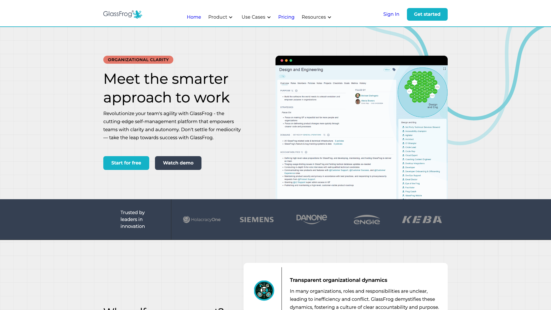 Page d'accueil de GlassFrog